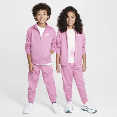 Nike Dri-fit Little Kids' 2-piece Full-zip Set With Logo Taping In Pink