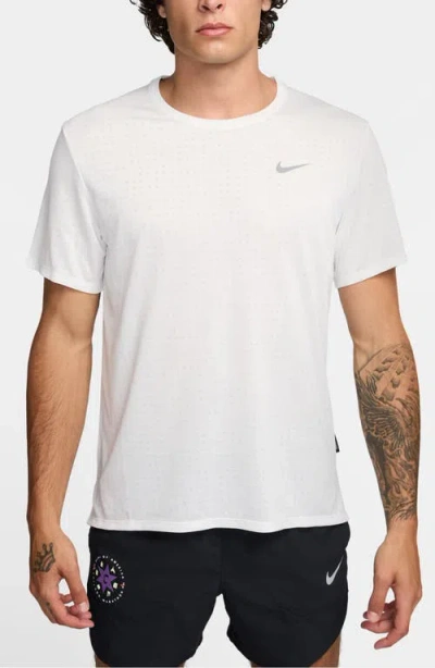 Nike Dri-fit Miler Breathe Short Sleeve Running T-shirt In White