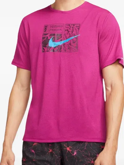Nike Dri-fit Miler Dye "dynamic Berry/laser Blue" T-shirt In Pink