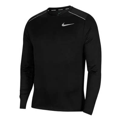 Nike Dri-fit Miler Sports Running Long-sleeve Shirt Men's In Black