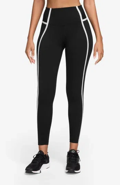 Nike Dri-fit One High Waist 7/8 Leggings In Black/white/black