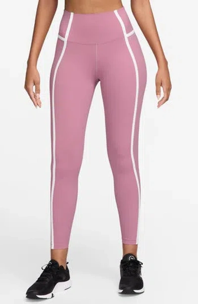 Nike Dri-fit One High Waist 7/8 Leggings In Elemental Pink/white/black