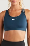 Nike Active Medium Support Bra In Armory Navy/white