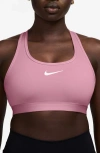 Nike Swoosh Women's Medium-support 1-piece Pad Sports Bra In Elemental Pink/white