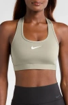 Nike Women's Swoosh Medium Support Padded Sports Bra In Light Army/white
