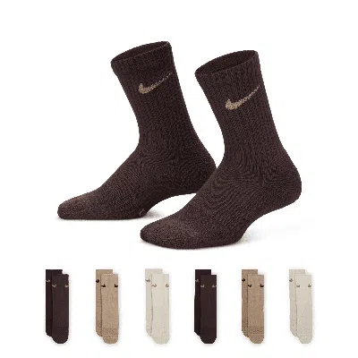 Nike Dri-fit Performance Basics Little Kids' Crew Socks (6 Pairs) In Brown