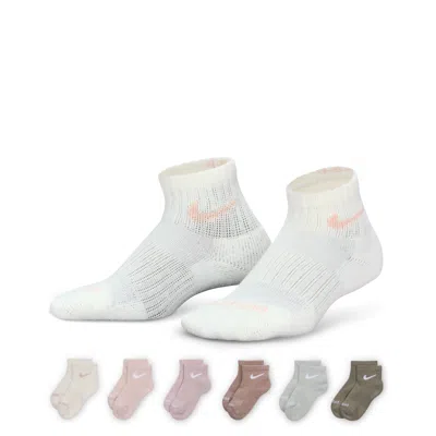 Nike Dri-fit Performance Basics Little Kids' Quarter Socks (6 Pairs) In White