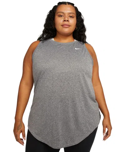 Nike Dri-fit Plus Size Racerback Curved-hem Tank Top In Black,pure,htr,white