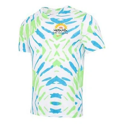 Nike Dri-fit Quick Dry Knit Printing Sports Short Sleeve White In Multi