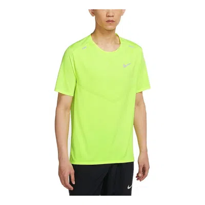 Nike Dri-fit Rise 365 Running Breathable Quick Dry Casual Sports Short Sleeve Fluorescence Yellow In Green