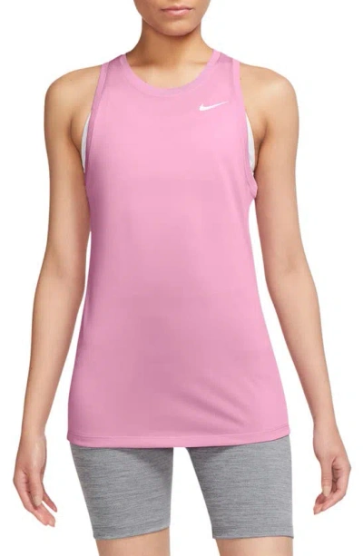 Nike Dri-fit Running Tank In Pink Rise/ White