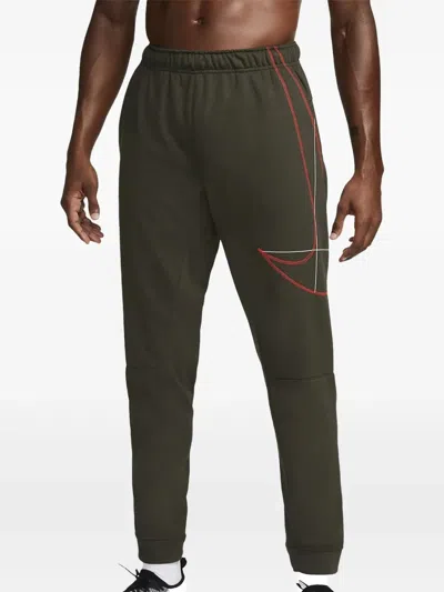 Nike Dri-fit "sequoia/picante Red" Track Trousers In Green
