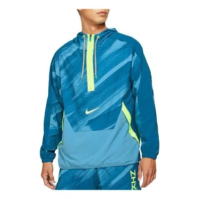 Nike Dri-fit Sport Clash Hooded Half Zipper Sports Logo Casual Pullover Jacket Blue