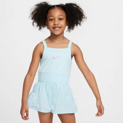 Nike Dri-fit Sunny Swoosh Little Kids' Runsie Romper In Blue