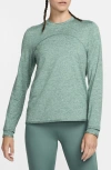 Nike Women's Dri-fit Swift Element Uv Crew-neck Running Top In Bicoastal/enamel Green/heather