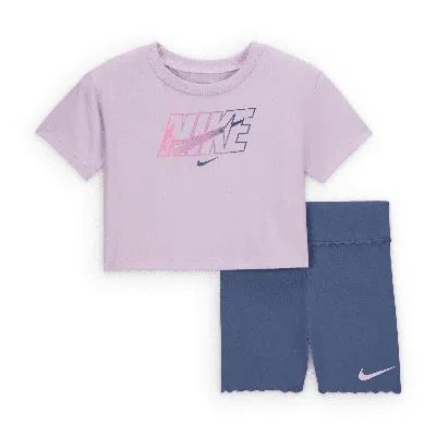 Nike Dri-fit Swoosh Motion Baby 2-piece Bike Shorts Set In Blue