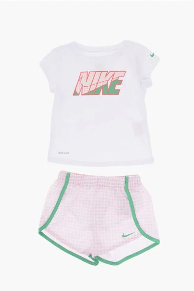 Nike Dri-fit T-shirt And Checked Shorts Set In White