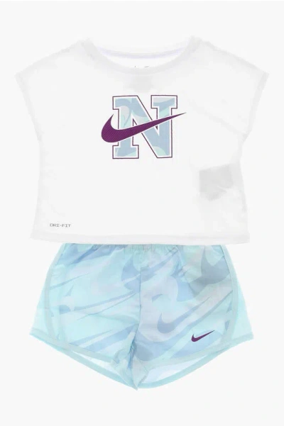 Nike Dri-fit T-shirt And Shorts Set With Printed Logo In Blue