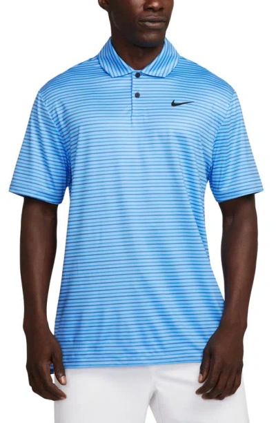 Nike Dri-fit Tour Stripe Golf Polo In University Blue/ Black