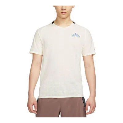 Nike Dri-fit Trail Solar Chase Short Sleeve Trail Running T-shirt 'coconut Milk' In White