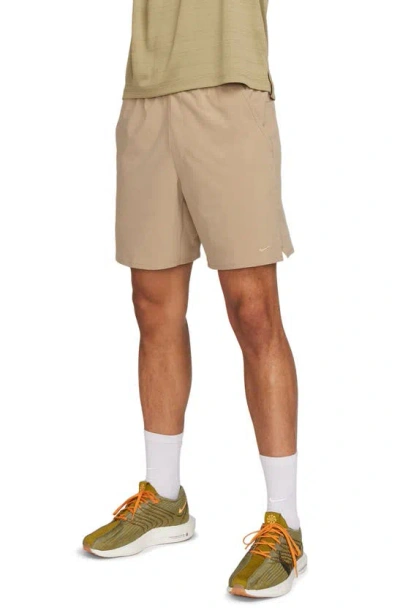 Nike Training Dri-fit Unlimited Woven 7inch Shorts In Beige-green In Khaki/black/khaki