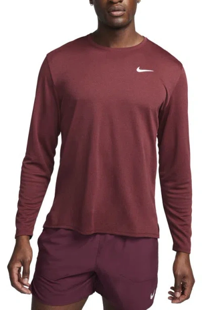 Nike Dri-fit Uv Long-sleeve Running Top In Night Maroon/cedar/heather