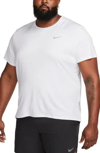 Nike Dri-fit Uv Miler Short Sleeve Running Top In White