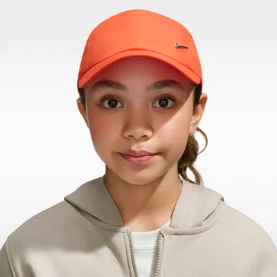 Nike Dri-fit Club Kids' Unstructured Metal Swoosh Cap In Orange