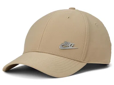 Nike Dri-fit Club Structured Metal Logo Cap Baseball Caps Khaki/metallic Silver: Lg/xl In Brown