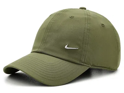 Nike Dri-fit Club Unstructured Metal Swoosh Cap Baseball Caps Medium Olive/metallic Silver: Sm/md In Green