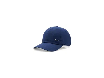 Nike Dri-fit Club Unstructured Metal Swoosh Cap Baseball Caps Midnight Navy/metallic Silver: Md/lg In Blue