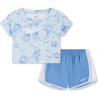 Nike Babies'  Dri-fit Floral T-shirt And Shorts Set In Blue
