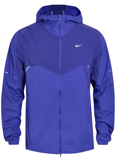 Nike Dri-fit Hooded Stretch-nylon Running Jacket In Blue