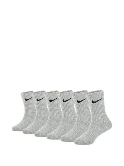 Nike Kids' Dri-fit Logo-embroidered Socks (set Of Six) In Gray