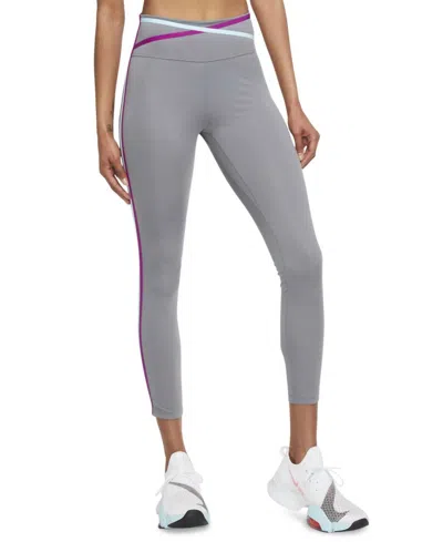Nike Dri-fit One Mid-rise 7/8 Taped Leggings In Smoke Gray