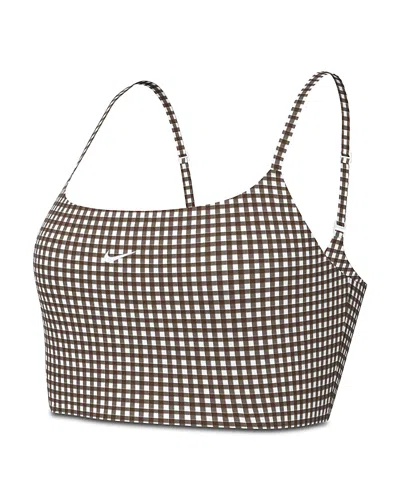 Nike Dri-fit Padded Longline Gingham Bra In Brown