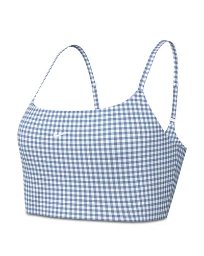 Nike Dri-fit Padded Longline Gingham Bra In Blue