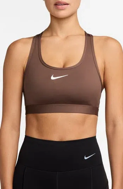 Nike Dri-fit Swoosh Medium Support Padded Sports Bra In Brown