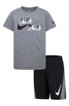 Nike Kids' Drop Dri-fit Tee & Shorts Set In Black/ Smoke Grey Heather
