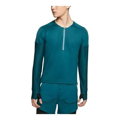 Nike Dry Mens Half 1/2 Zip Long Sleeve Running Shirt 'green' In Brown