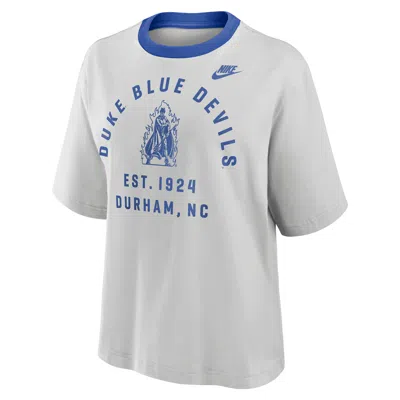Nike Duke Legacy Arch Script Boxy  Women's College T-shirt In White
