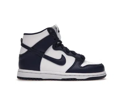 Pre-owned Nike Dunk High Championship Navy Sneakers In White/midnight Navy Blue/total Orange
