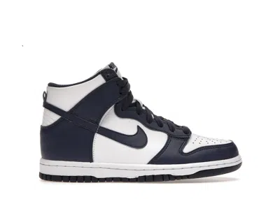 Pre-owned Nike Dunk High Championship Navy Sneakers In White/midnight Navy Blue/total Orange