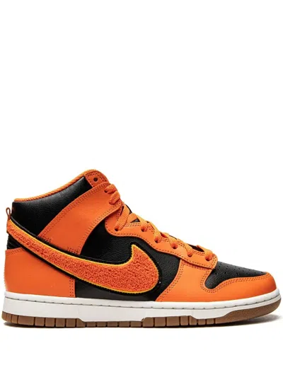 Nike Dunk Hi Retro University Sneakers In Black/university Gold/summit White/safety Orange