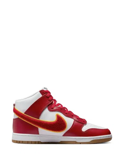 Nike Dunk High Chenille Swoosh Sneakers In Red