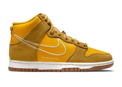 Pre-owned Nike Dunk High First Use (women's) Sneakers In University Gold/white/light Gum Brown