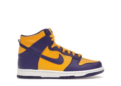 Pre-owned Nike Dunk High Lakers Sneakers In Court Purple/university Gold/white