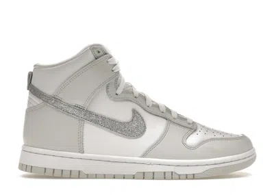 Pre-owned Nike Dunk High Silver Glitter Swoosh (women's) Sneakers In White/metallic Silver/grey Fog