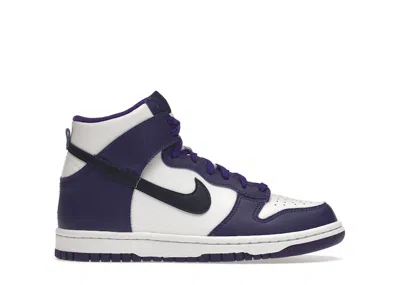 Pre-owned Nike Dunk High Sneakers In White/electro Purple/midnight Navy Blue