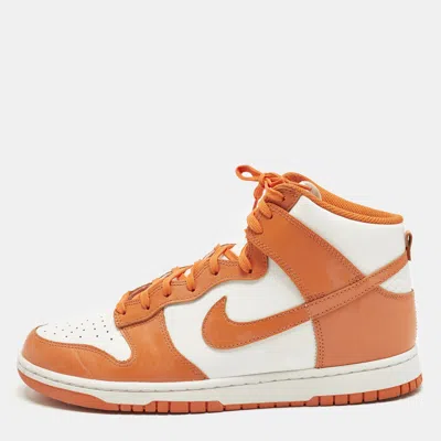 Pre-owned Nike Dunk High Syracuse Size 45 Orange/white Leather High Top Sneakers
